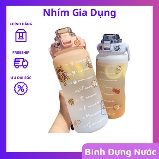 Bình đựng nước 2 lít có vạch kẻ chia ml báo giờ uống nước mỗi ngày kèm ống hút tiện lợi