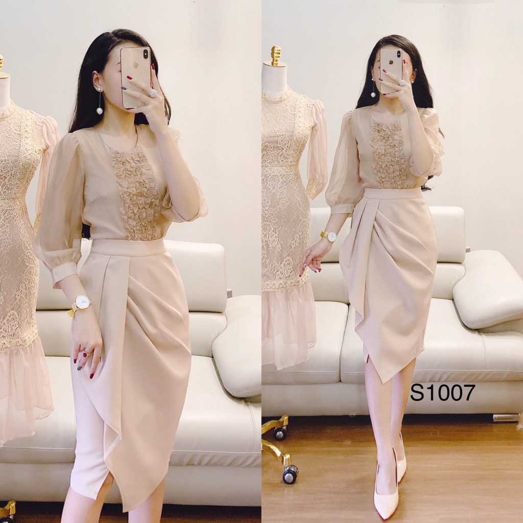 [ xả kho ] MiD Set hàng thiết kế chuẩn sang trọng quý phái màu be S1007 Mie Design ảnh thật