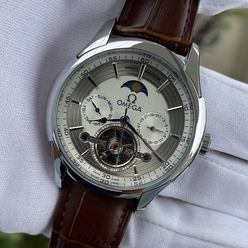 Đồng hồ nam OMEGA máy cơ cao cấp lộ tim tourbillon -Loại máy: co- axial calibre 2638 - Mặt tròn 42mm