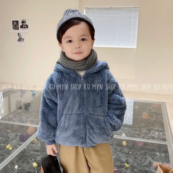 Áo khoác cho bé, áo lông cho bé trai và bé gái siêu mềm mại tai gấu dễ thương AT01