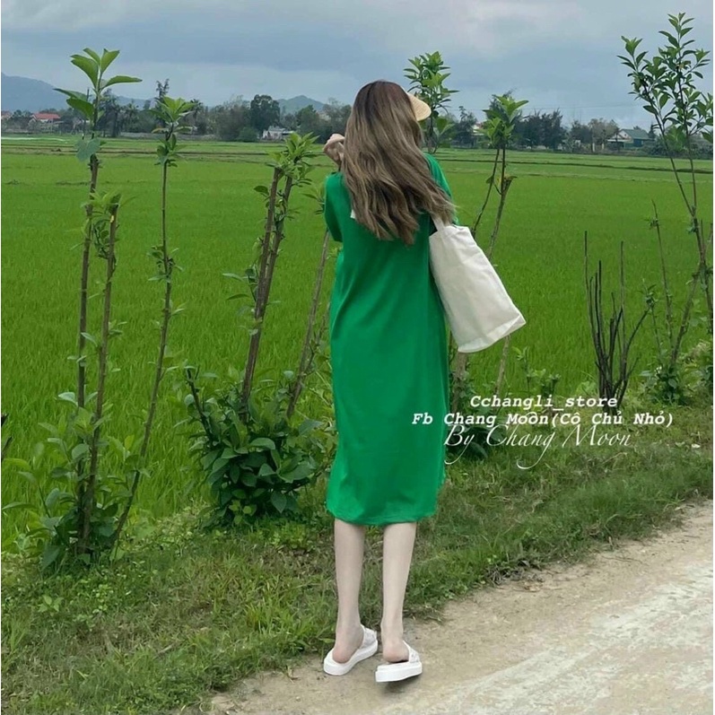 Váy vịt màu xanh lá suông