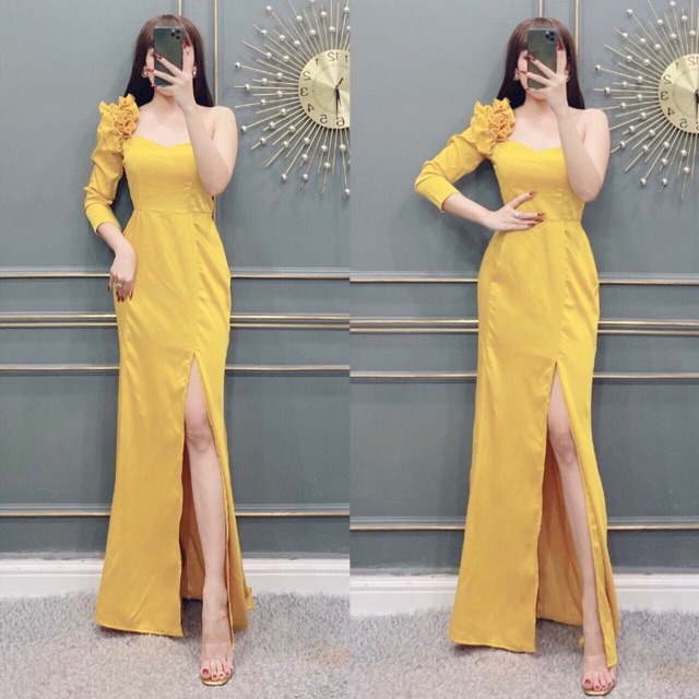 Đầm maxi body xẻ đùi lệch vai TRIPBLE T DRESS -size M/L - MS140V