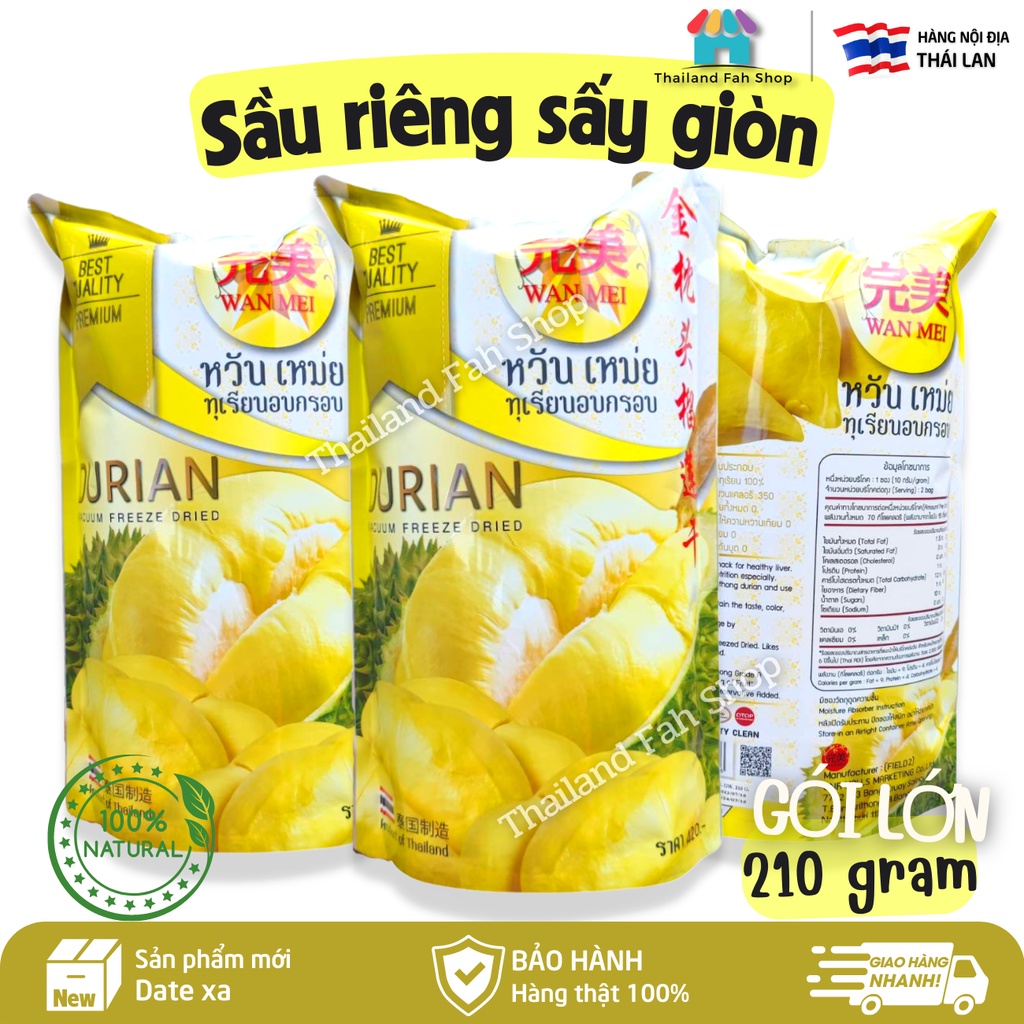 🔥🔥Giá rẻ nhất, sầu riêng Mon Thong sấy giòn-loại xuất khẩu-nhãn hiệu Wan Mei, gói to 210g