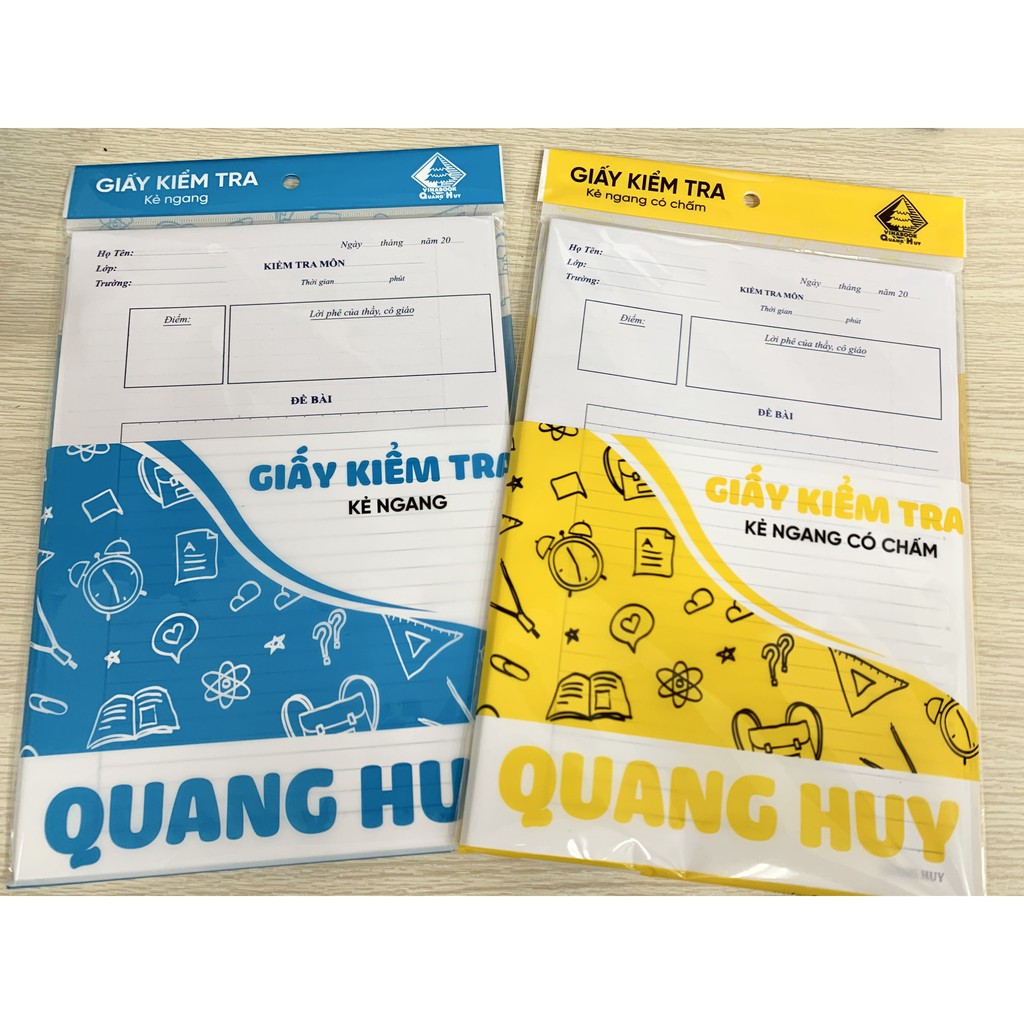 GIẤY KIỂM TRA KẺ NGANG QUANG HUY [CÓ CHẤM VÀ KHÔNG CHẤM] - 1 TẬP GIẤY KIỂM TRA CẤP 2 CẤP 3 KHÔNG NHÒE