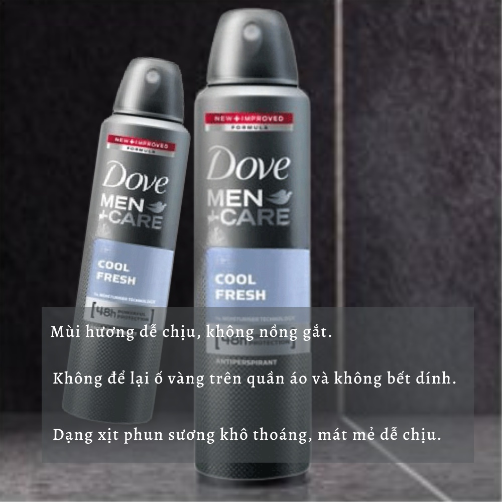 Xịt khử mùi Dove nam Men Care Cool Fresh 150ml mùi hương thể thao nam tính, mát lạnh