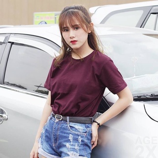 Áo thun trơn nữ nam unisex vnxk chính hãng age2x màu đỏ rượu.
