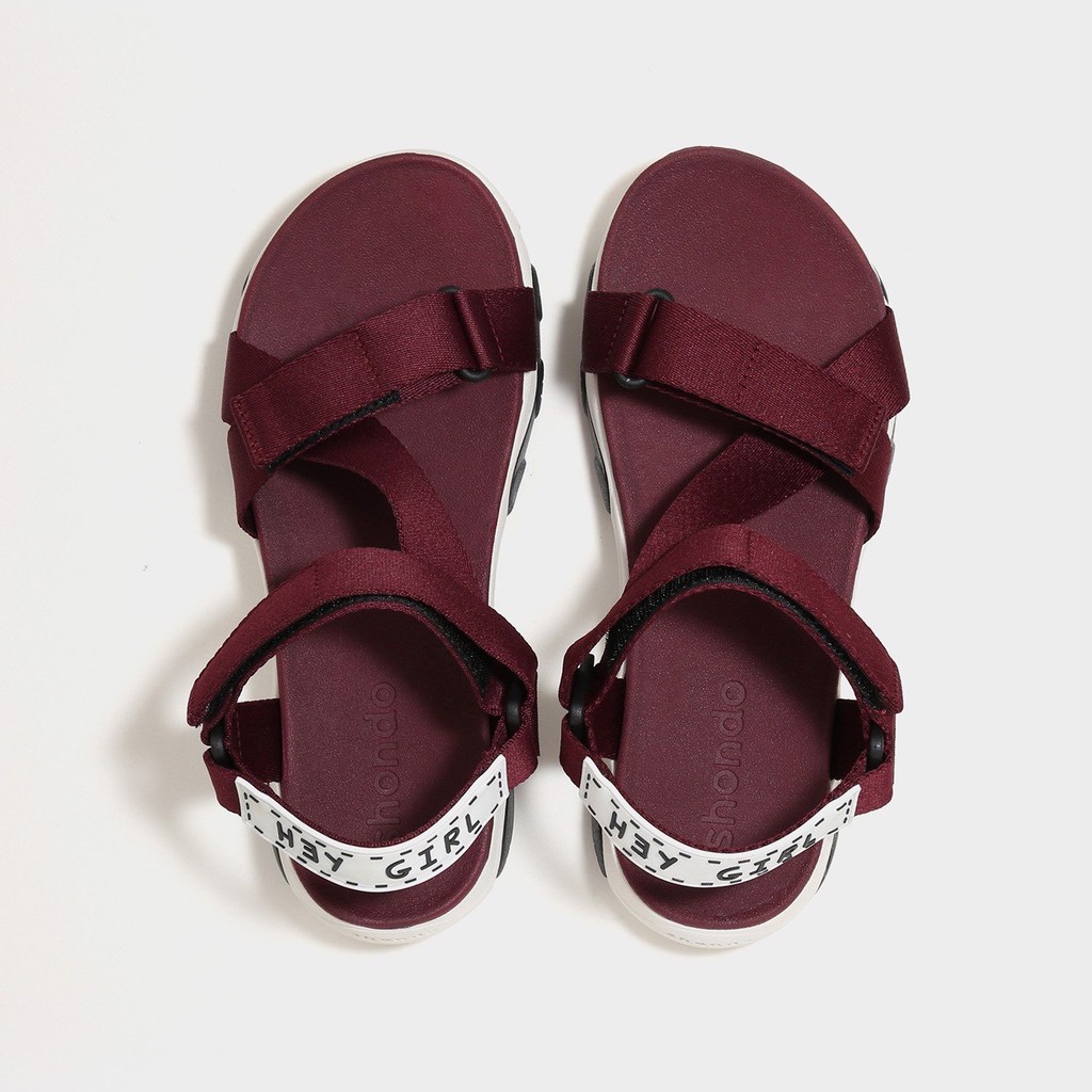 Shondo Sandals Girly đế cao trắng phối đen quai tím nho GIM0064