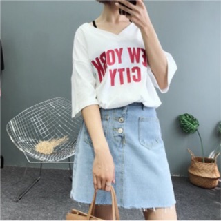 Chân váy jean lệch khuy