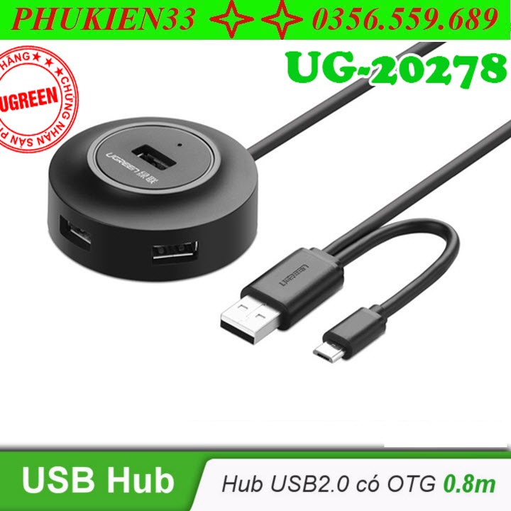 Bộ Chia USB 2.0 4 Cổng Tích Hợp OTG Ugreen 20278