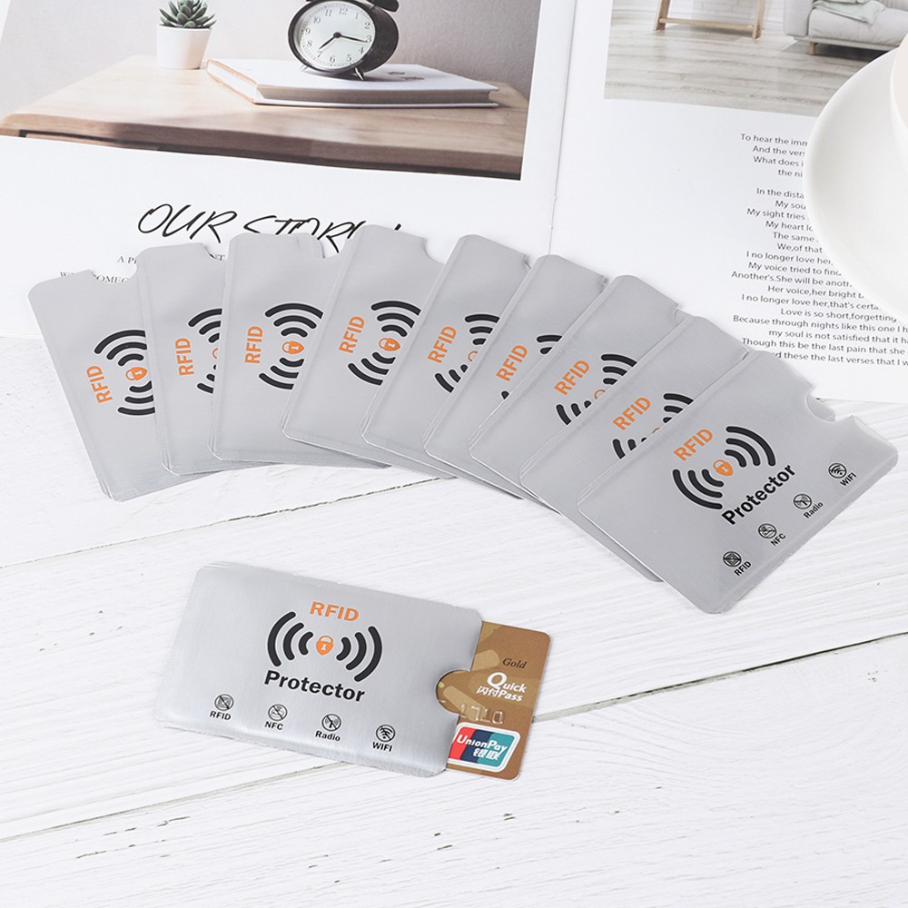 Set 10 Bao Đựng Thẻ Id Rfid Bằng Nhôm Chống Trộm Giá Đỡ