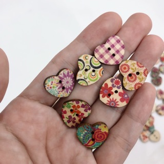 Set 10 nút gỗ in hoa vintage