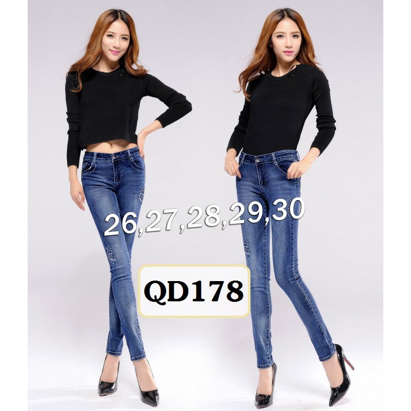 Quần Jean Nữ Lưng Cao 💕FREESHIP💕Giảm 45k Khi Mua Đơn Từ 500k - Quần jean xanh lưng cao 1 nút rách 2 bên QD178