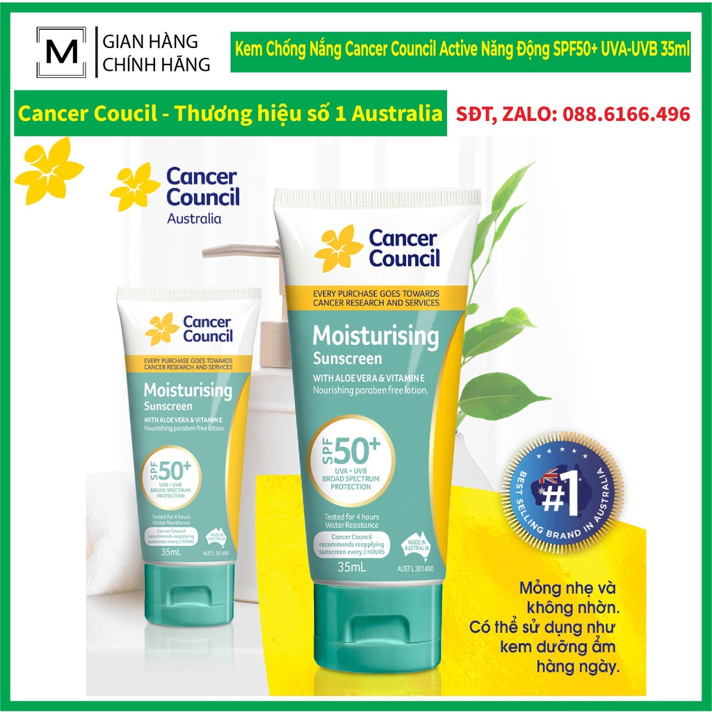 Kem Chống Nắng Cancer Council Moisturising With Aloe Vera &amp; Vitamin E Dưỡng Ẩm SPF50