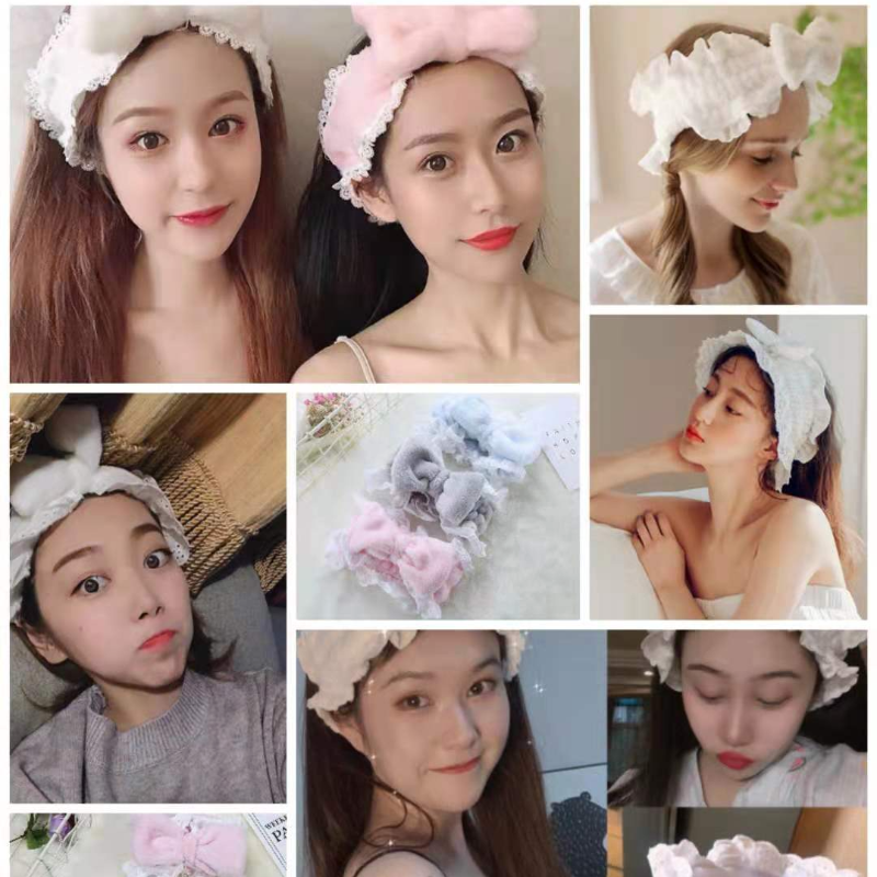 Băng đô đeo đầu trang điểm đính nơ ren thời trang Hàn Quốc