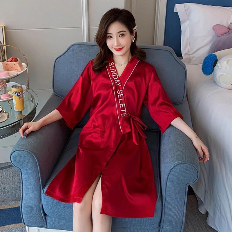 Áo Choàng Ngủ Kimono Tay Dài Dáng Rộng Vải Lụa In Hoa Thời Trang Hàn Quốc Quyến Rũ Cho Cặp Đôi