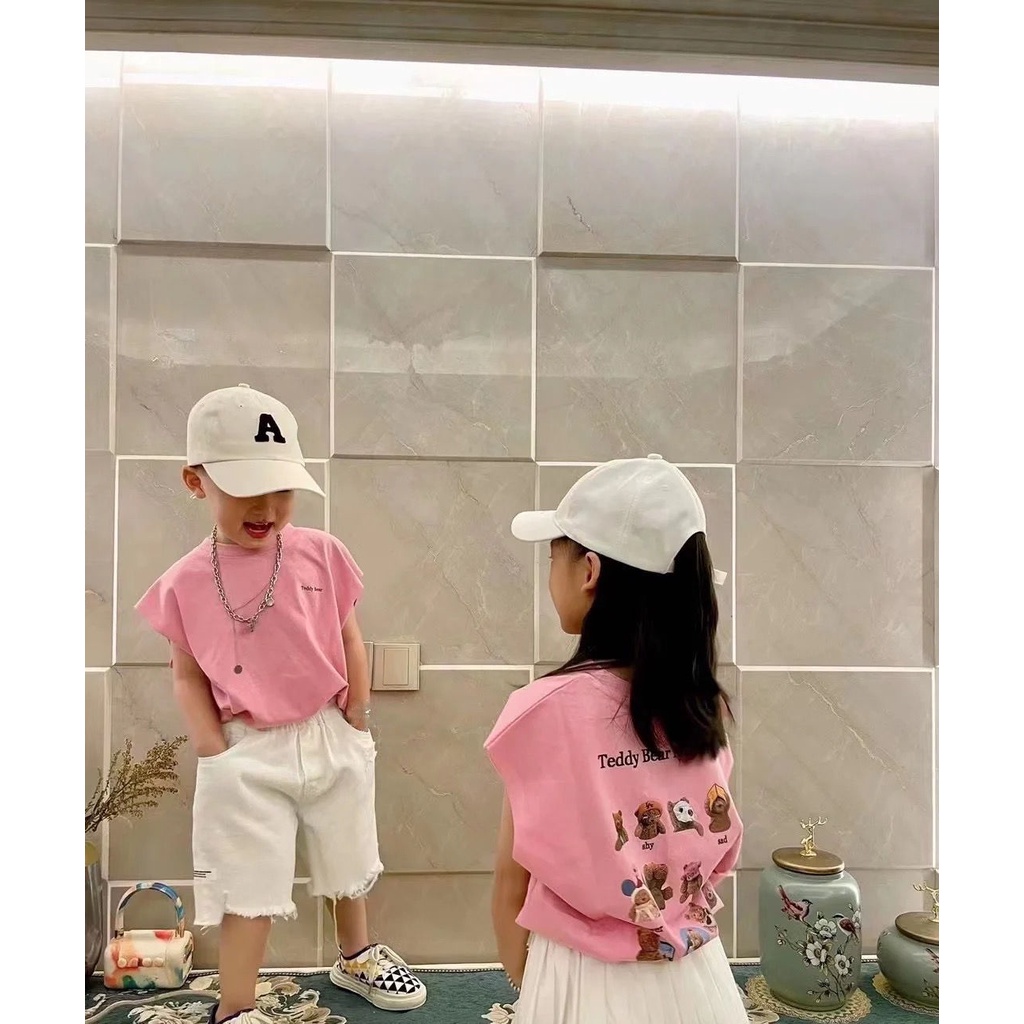 Bộ Đồ Hai Mảnh Áo Sát Nách In Chữ Và Hoạt Hình Màu Trắng Thoải Mái Dễ Phối Đồ Thời Trang Cho Bé Trai Và Gái