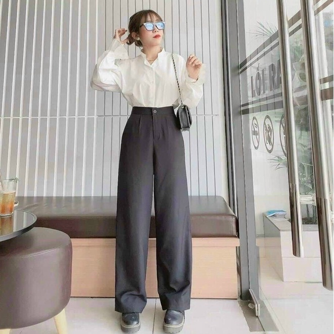 Quần culottes ống rộng nút lưng cao chất dày mịn Lovi
