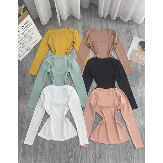 Áo thun body cổ U tay dài đủ màu