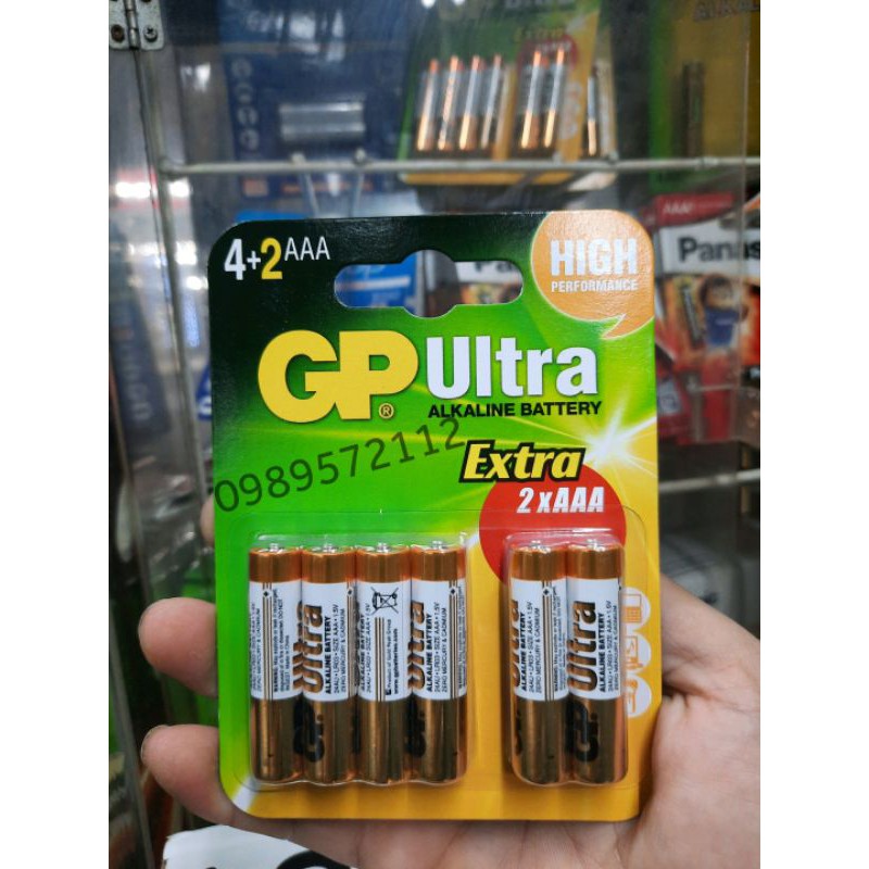 Vỉ 6 viên pin GP ultra alkaline tiểu AA-Đũa AAA.