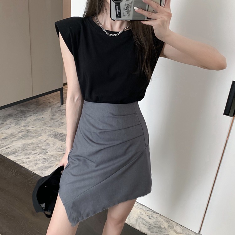 Set Áo Cotton Cao Cấp Độn Vai Mix Chân Váy Vạt Chéo Sami | BigBuy360 - bigbuy360.vn