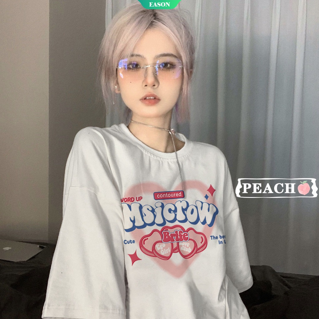 Áo Thun 100% Cotton Tay Ngắn Dáng Rộng In Hình Hoạt Hình Dễ Thương Phong Cách Hàn Quốc