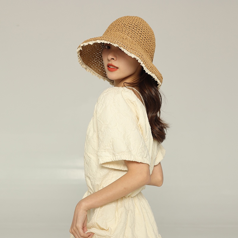 Nón Cói Rộng Vành Phối Ren Chống Nắng Thời Trang Mùa Hè Có Thể Gấp Gọn Cho Nữ