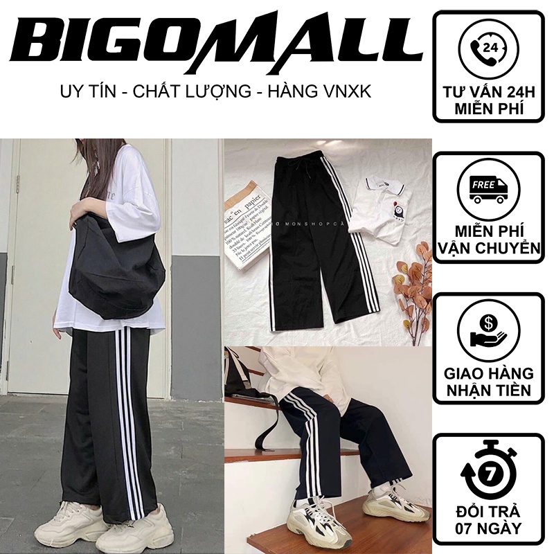 Quần ống rộng 3 sọc chất sạn dáng dài BIGOMALL - Quần 3 sọc culottes nữ hót trend Freesize Form 52kg