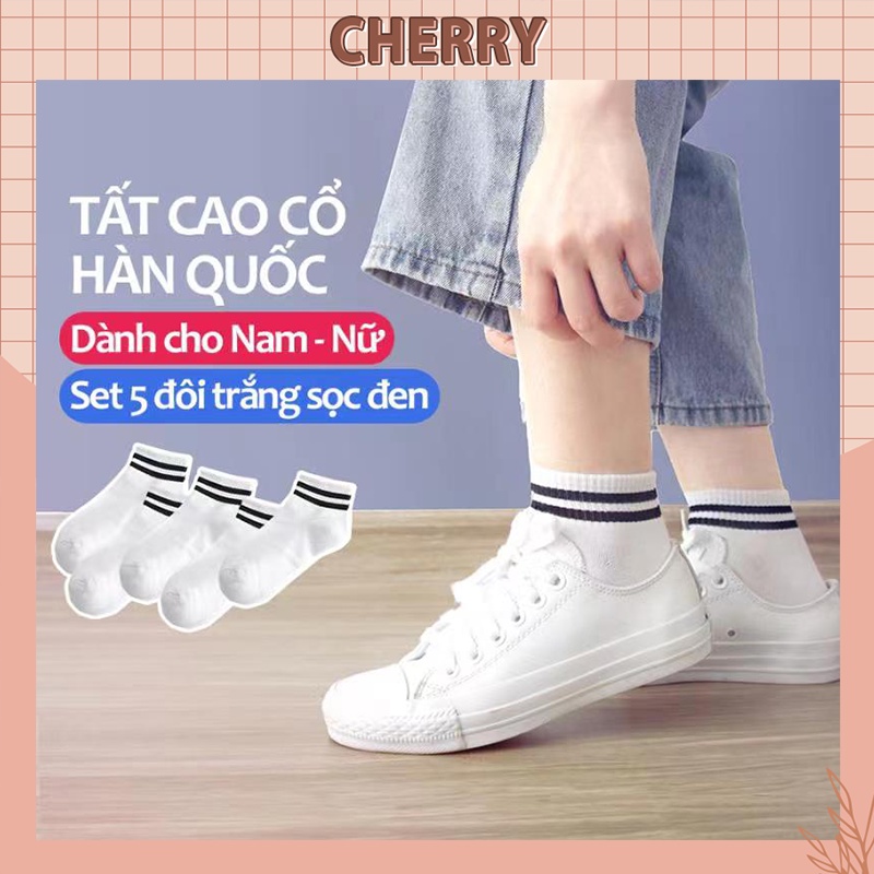 Tất cổ cao nam nữ thể thao phong cách Hàn Quốc, vớ nữ nam trắng đen chất liệu cotton mềm thoáng mát