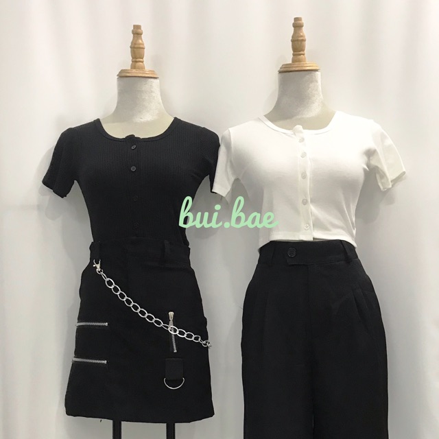Áo crop top cài cúc ảnh thật
