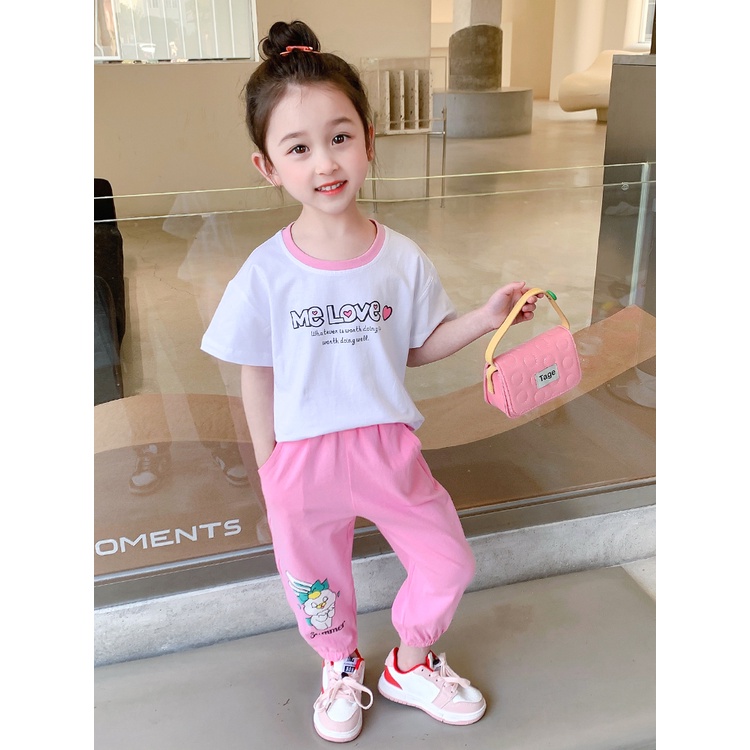 Bộ Đồ Thể Thao Áo Thun Tay Ngắn Và Quần Ngắn Thời Trang Mùa Hè Dành Cho Bé Gái