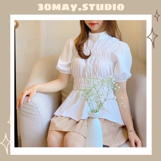 Set váy áo Peplum trắng kèm chân váy xếp ly