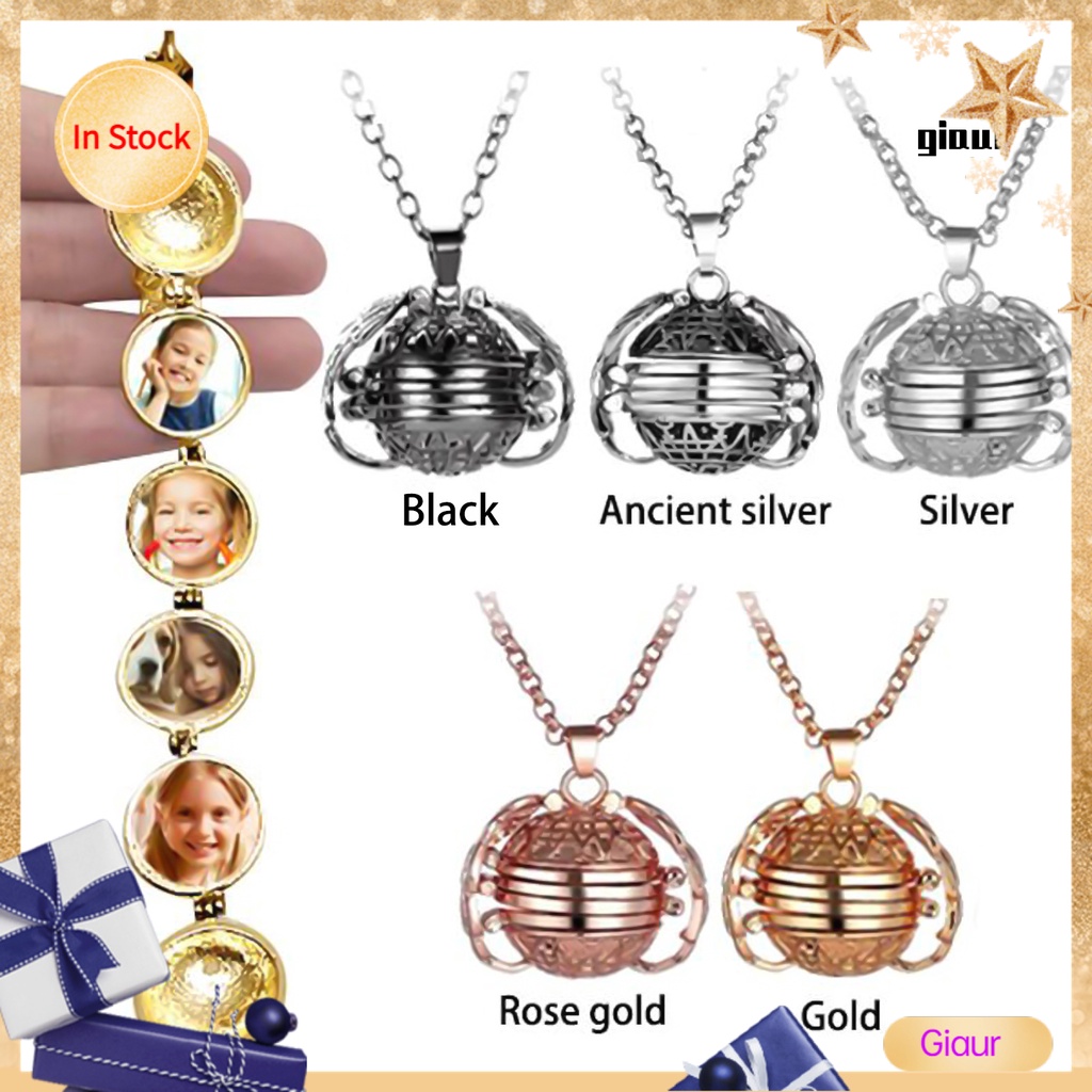 GIAUR Creative Retro Multilayer Wing Round 4 Photos Pictures Box Locket Necklace Gift