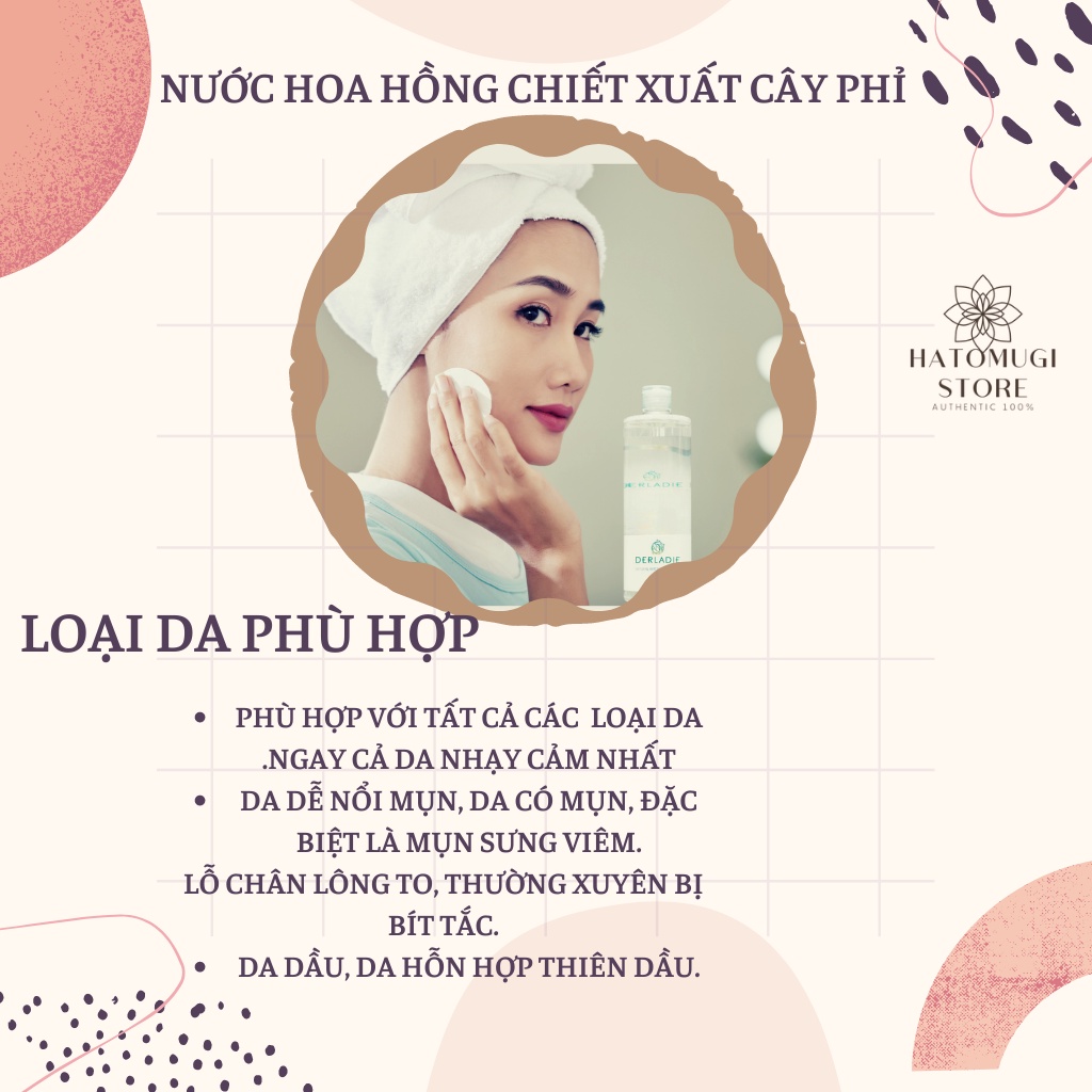 Nước Hoa Hồng Làm Sạch, Dưỡng Ẩm, Dịu Nhẹ Chiết Xuất Cây Phỉ Derladie Natural Witch Hazel Toner 500ml