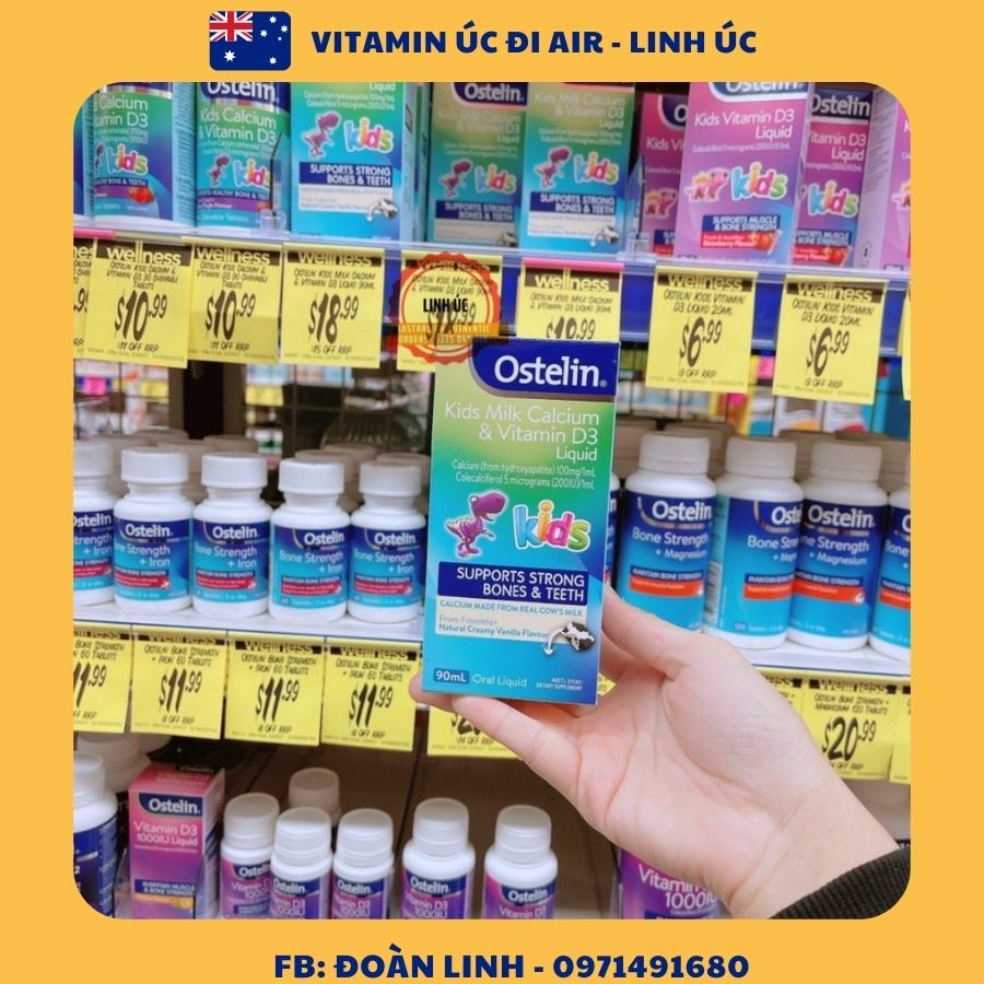 Canxi khủng long cho bé Ostelin Kids Milk Calcium & D3 , Hàng chuẩn úc, Cho Trẻ Từ 7 Tháng Tuổi