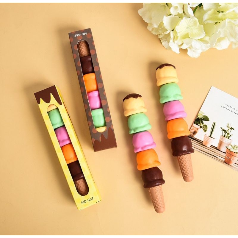 BÚT DẠ QUANG HÌNH CÂY KEM CUTE 5 IN 1 (bút nhớ)