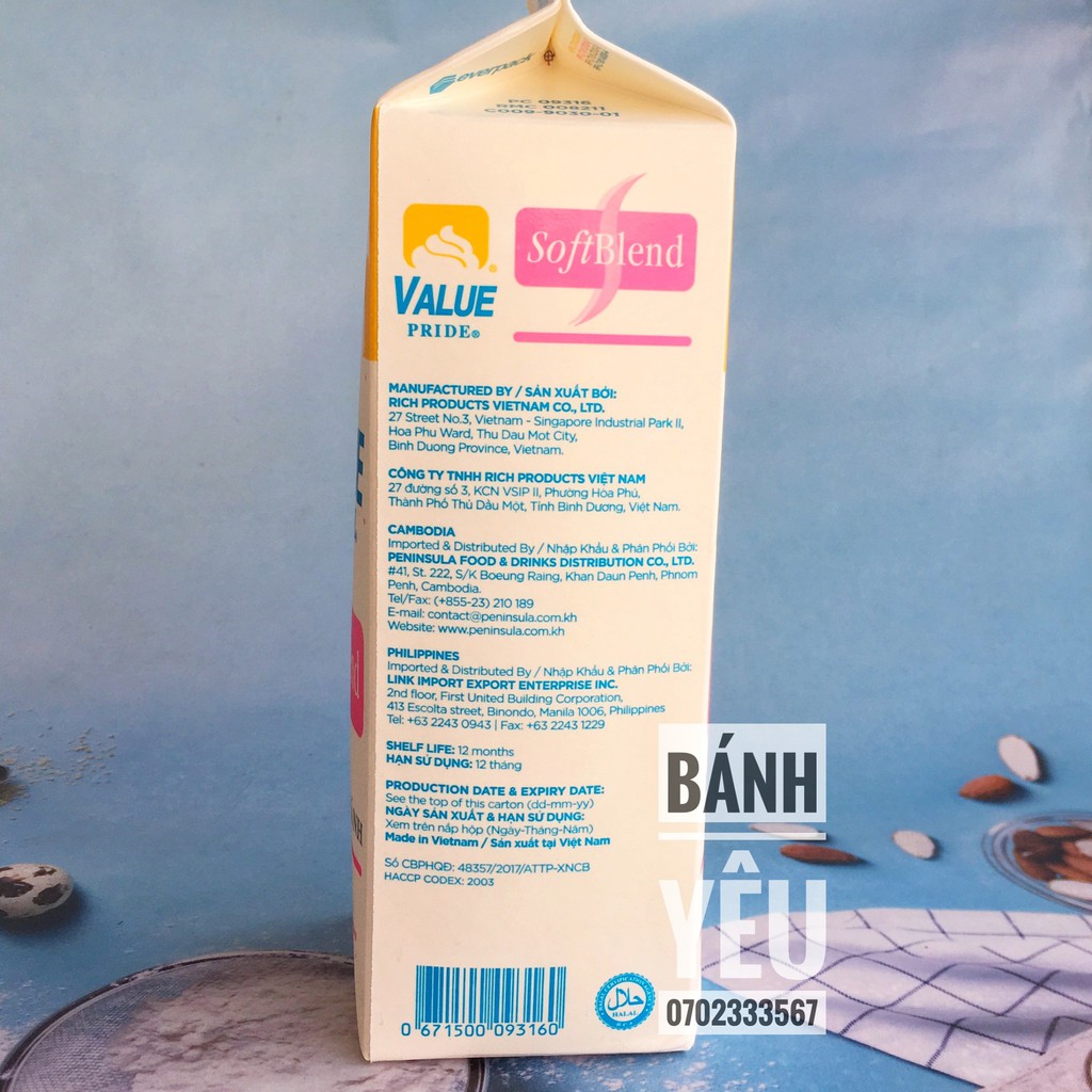 [Chỉ giao Tp.HCM] Kem Topping Rich's Value Pride SoftBlend 1kg - DL12