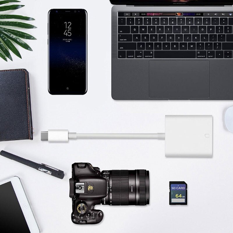 Đầu Đọc Thẻ OTG Type-C Sang SD/TF USB C 8pin Cho Điện Thoại Macbook