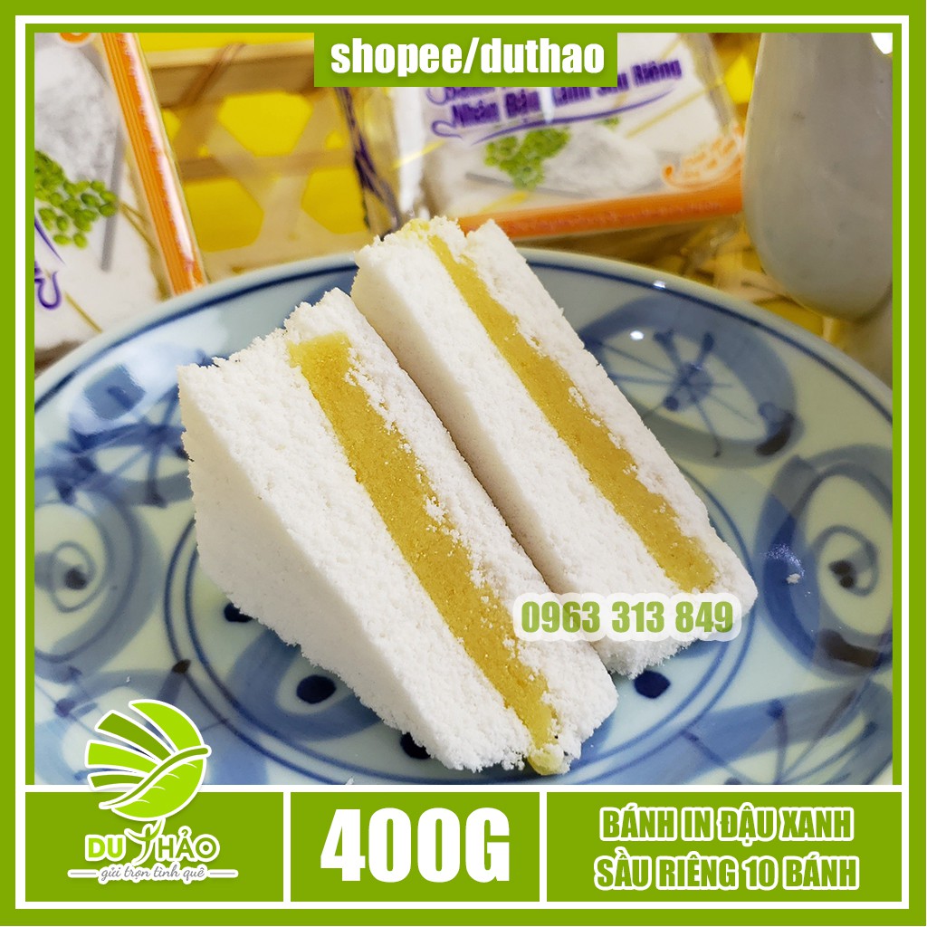 Bánh in đậu xanh sầu riêng 400g, bánh in Tân Huê Viên Sóc Trăng túi 10 bánh