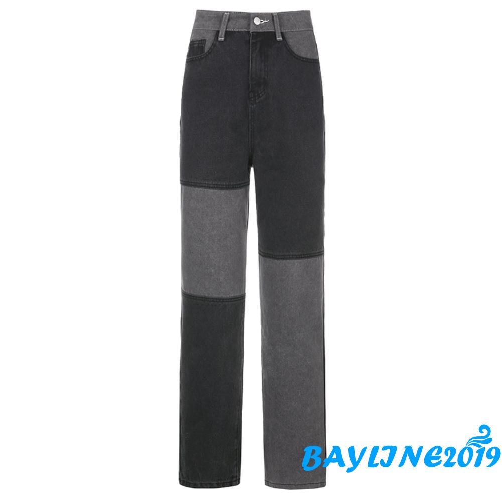 Quần Jeans Dài Lưng Cao Phối Màu Thời Trang Cho Nữ