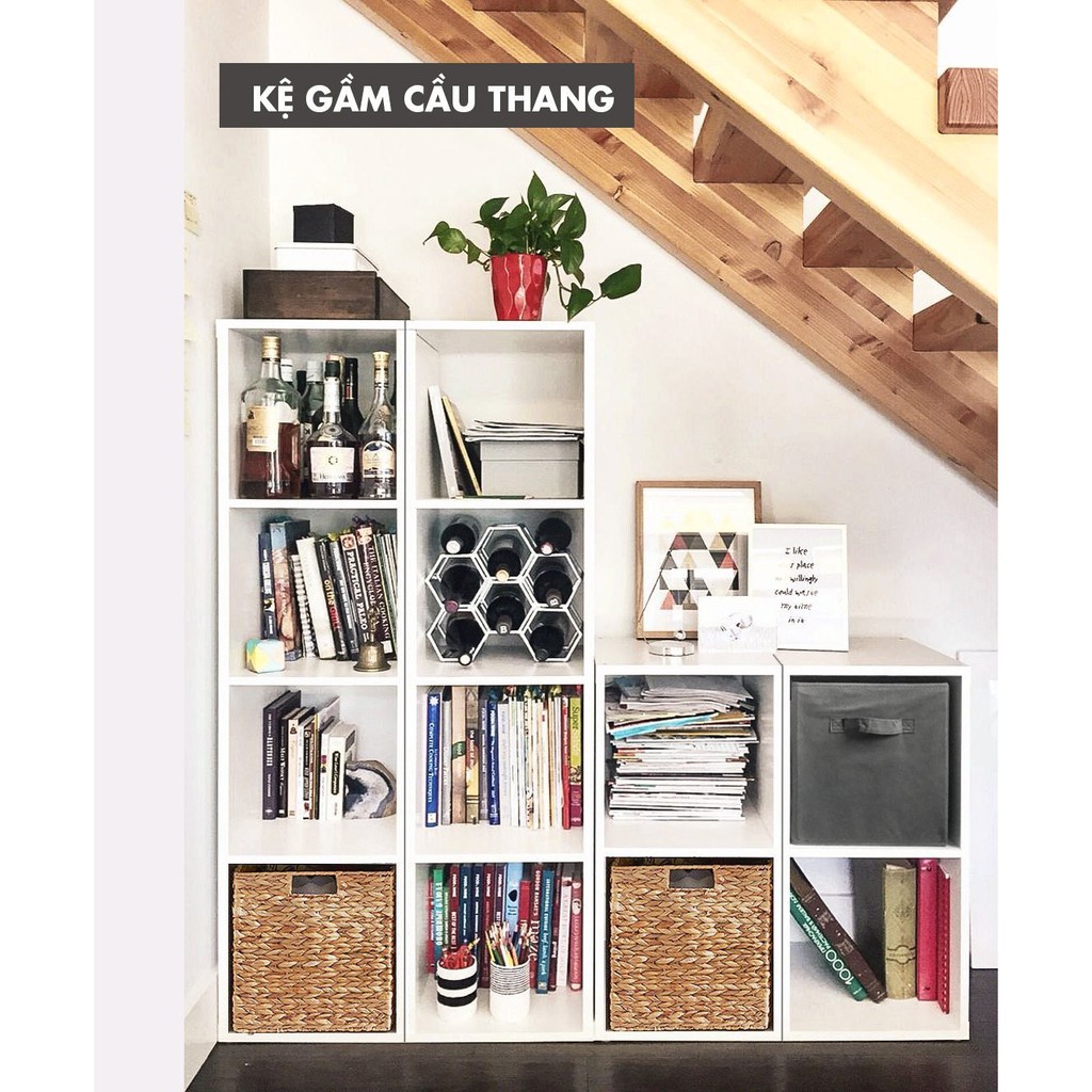 Kệ tổ ong 4 ô gỗ MDF chắc chắn trang trí phòng khách, thiết kế lắp ráp dễ dàng l Kệ sách tổ ong decor phòng ngủ