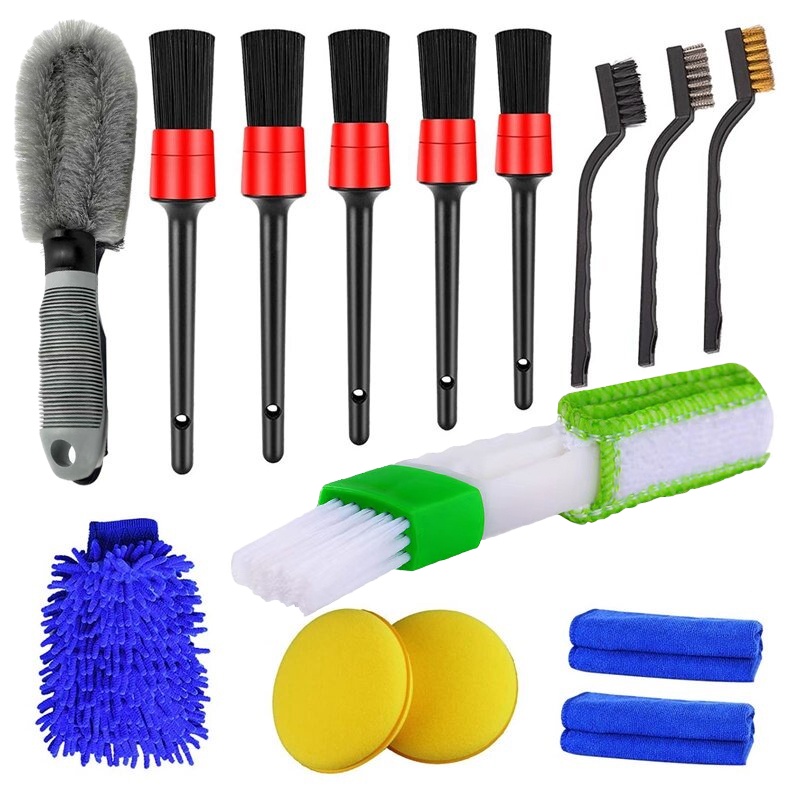 [HCM]Bộ 14 dụng cụ vệ sinh chi tiết cho xe hơi bao gồm bàn chải vệ sinh nội thất xe bánh xe và lốp xe-【XCGJ14JT】