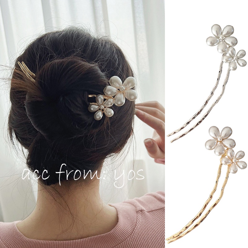 Trâm Cài Tóc Kim Loại Họa Tiết Bông Hoa Sang Trọng Cho Nữ YOS
