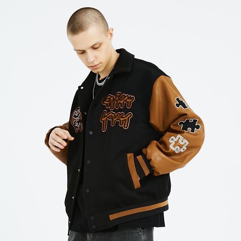 Áo khoác bomber varsity jacket nam nữ LOGICAL màu đen tay nâu cafe cực chất 2021