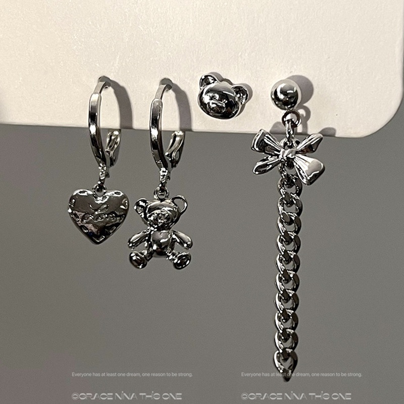Set Khuyên Tai Thời Trang Bằng Hợp Kim Có Đính Đá Hình Trái Tim Đầy Cá Tính