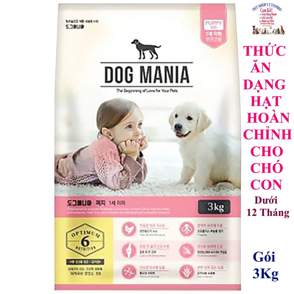 Thức ăn hạt cho Chó DOG MANIA PUPPY Gói 3kg Bổ sung dinh dưỡng hoàn chỉnh cho Chó con Xuất xứ từ Hàn quốc
