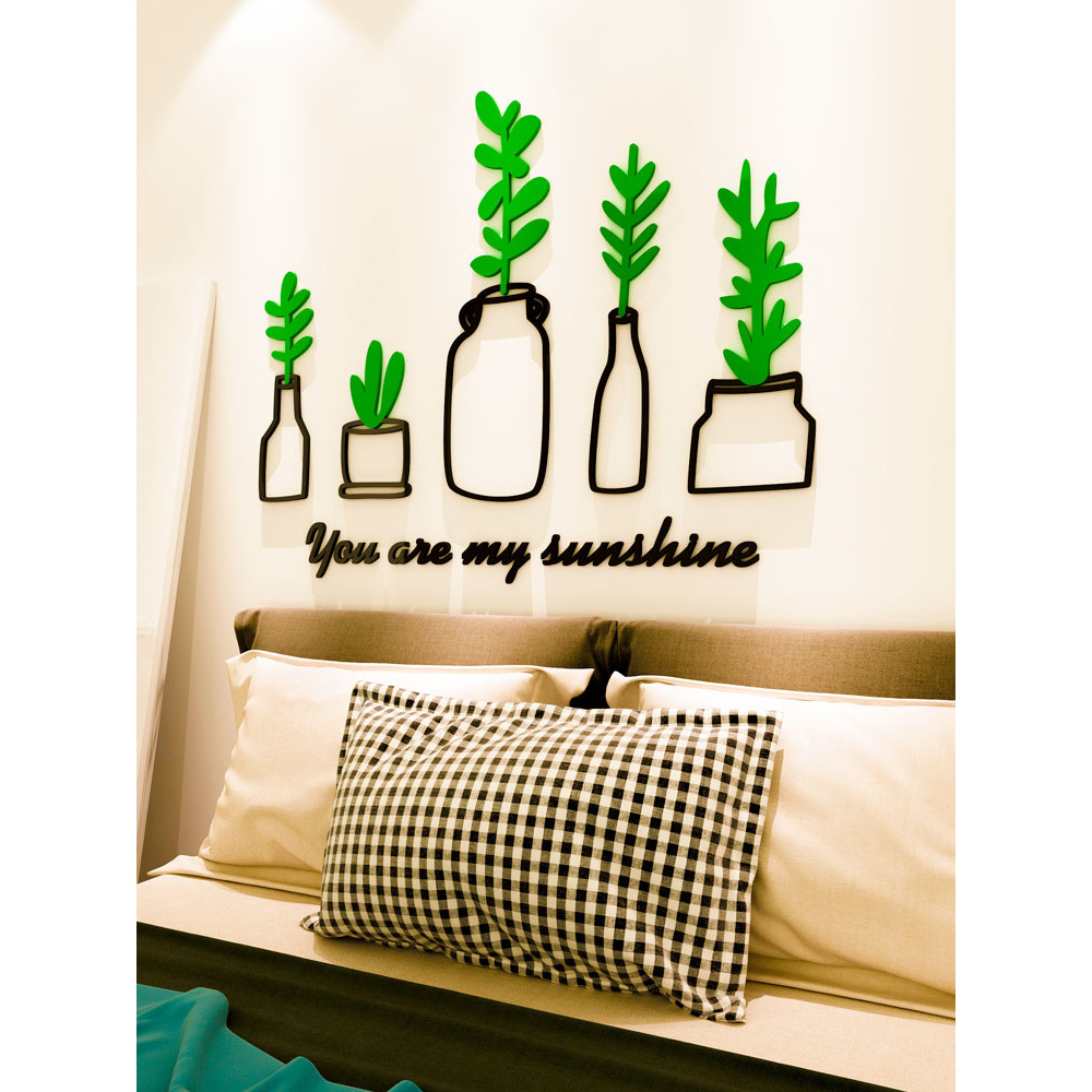 Tranh dán tường mica 3d decor khổ lớn các lọ cây nhỏ trang trí nhà, phòng khách, phòng ngủ Nhiều Size - EPeBen
