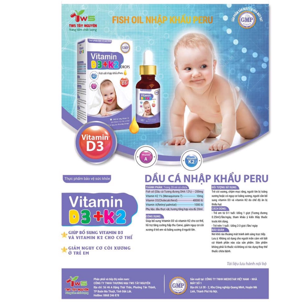 Vitamin D3 + K2 Drops 20000IU - Bổ sung vitamin Tăng cường hấp thu canxi tối đa