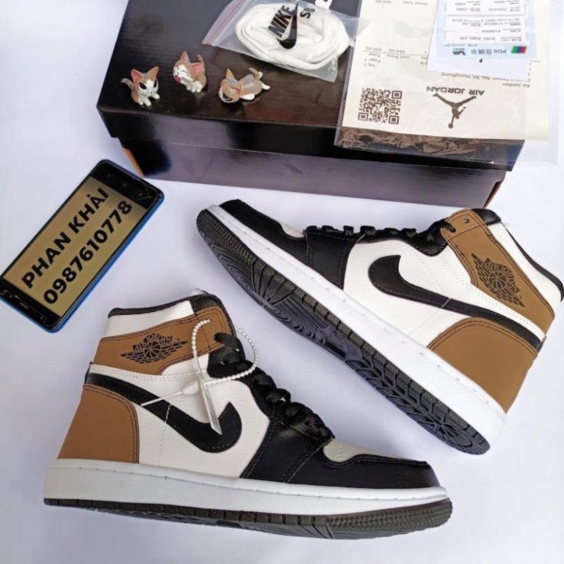 Giày jordan 𝐜ổ 𝐜𝐚𝐨 ⚡️𝐅𝐑𝐄𝐄 𝐒𝐇𝐈𝐏⚡️ Giày jordan Nâu đen cổ cao hàng cao cấp nam nữ full box TẶNG Keo Dán Giày S