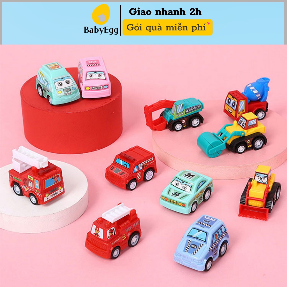 Set 6 ô tô nhỏ mini cứu hỏa xe taxi xe công trường chạy cót chạy trớn đà đồ chơi cho bé trai bé gái 1 2 3 4 5 6 7 tuổi