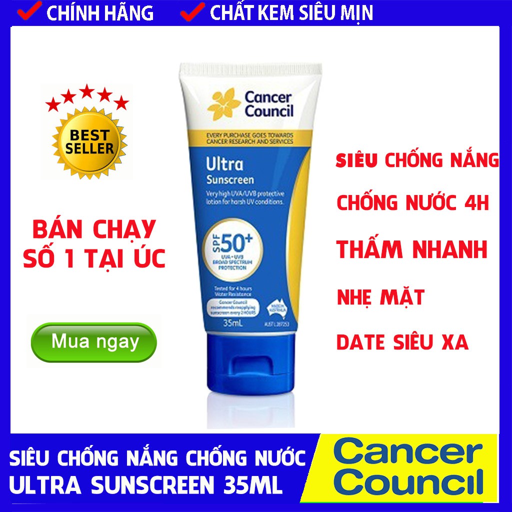 [CHÍNH HÃNG] Siêu kem chống nắng Cancer Council Ultra Sunscreen MINI 35ml SPF50/PA++++